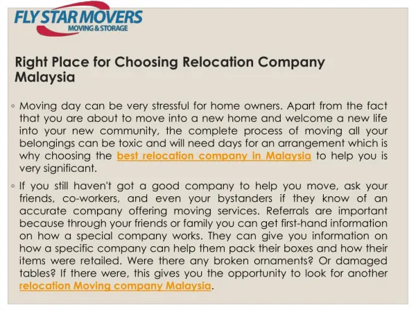 Right Place for Choosing Relocation Company Malaysia