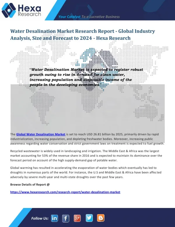 Water Desalination Market is Expected to Increase Significantly by 2024
