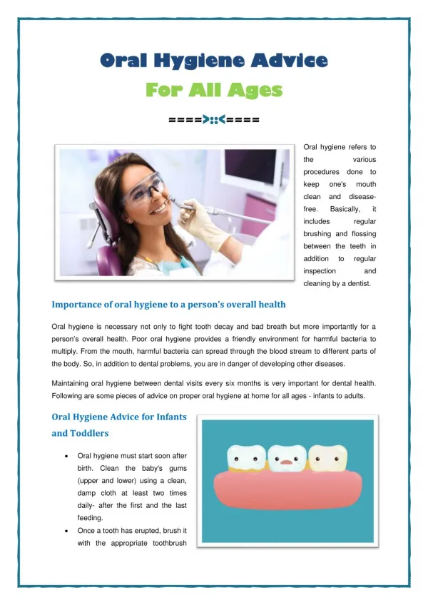 Oral Hygiene Advice For All Ages