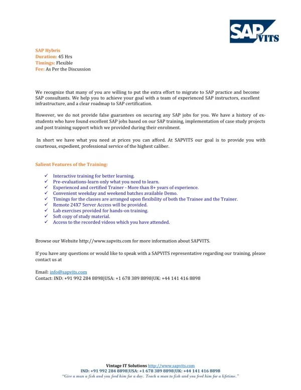 SAP Hybris Training PDF , SAP Hybris Training in Pune