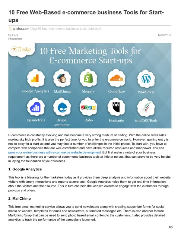 10 Free Web-Based e-commerce business Tools for Start- ups