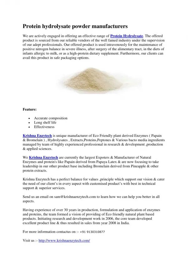 Protein hydrolysate powder manufacturers