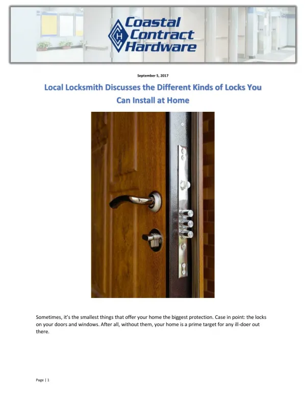Local Locksmith Discusses the Different Kinds of Locks You Can Install at Home