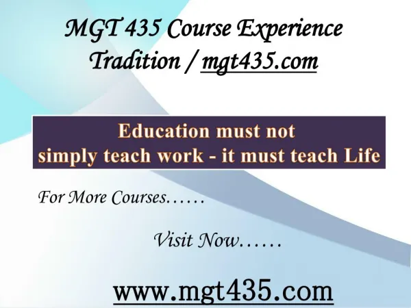 MGT 435 Course Experience Tradition / mgt435.com