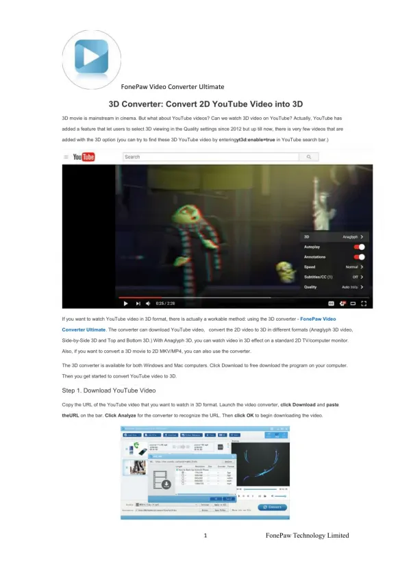 3D Converter: Convert 2D YouTube Video into 3D