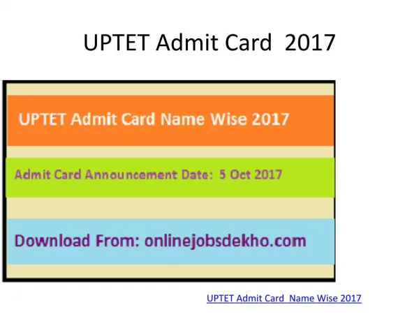 UPTET Admit Card Name Wise 2017