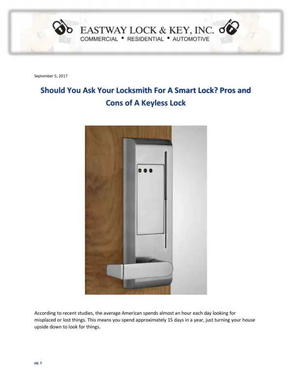 Should You Ask Your Locksmith For A Smart Lock? Pros and Cons of A Keyless Lock
