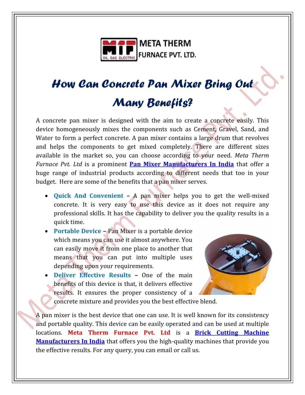 how can concrete pan mixer bring out many benefits