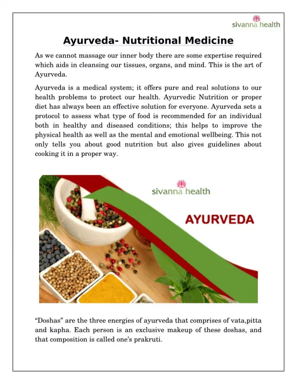 Ayurveda- Nutritional Medicine