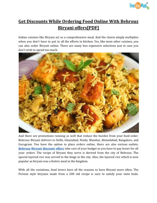 Get Discounts While Ordering Food Online With Behrouz Biryani offers[PDF]