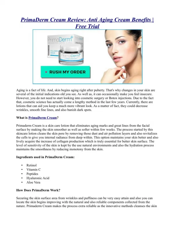 PrimaDerm Cream Review: Anti Aging Cream Benefits |Free Trial
