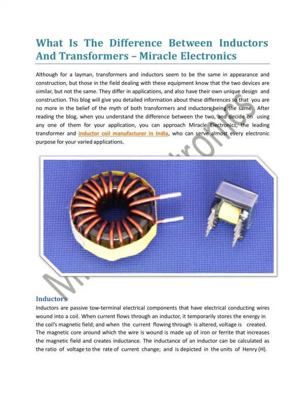 What Is The Difference Between Inductors And Transformers - Miracle Electronics