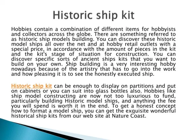 Historic ship kit