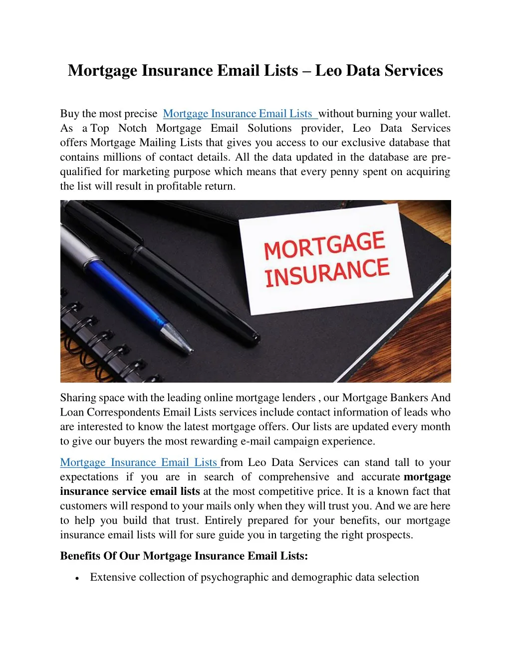 mortgage insurance email lists leo data services