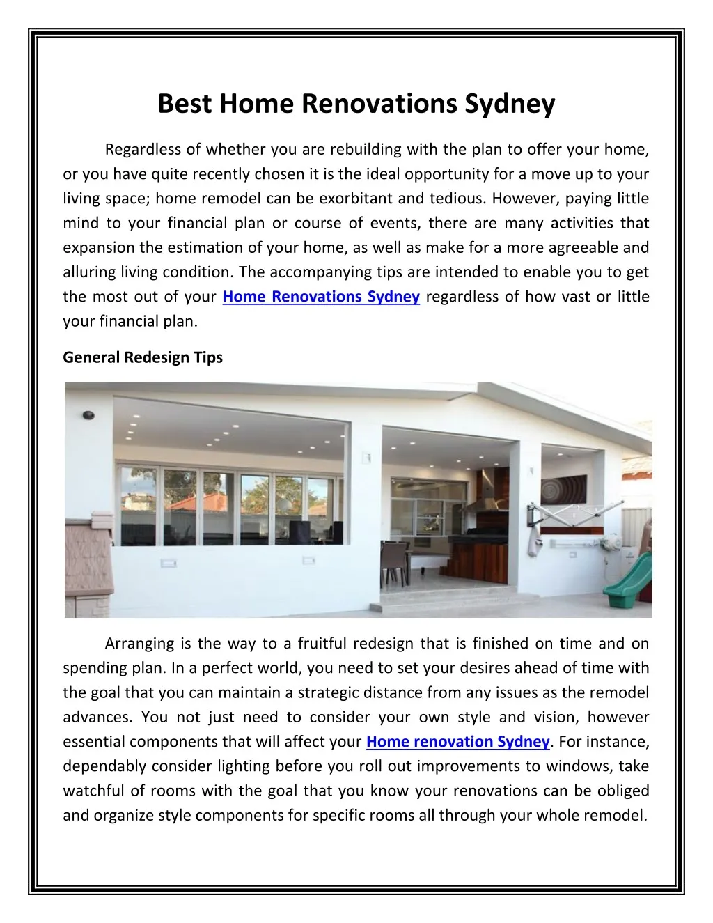 best home renovations sydney