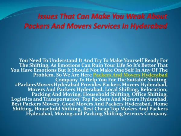 Issues That Can Make You Weak About Packers And Movers Services In Hyderabad