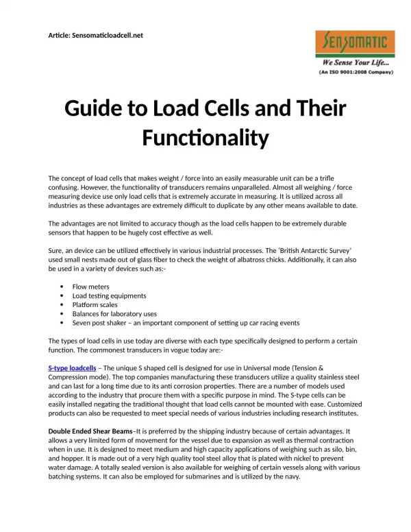 Guide To Load Cells And Their Functionality