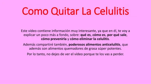 Como Quitar La Celulitis