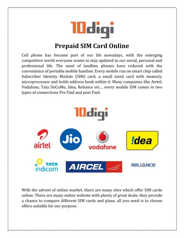 Get a New Prepaid Connection Online | 10digi