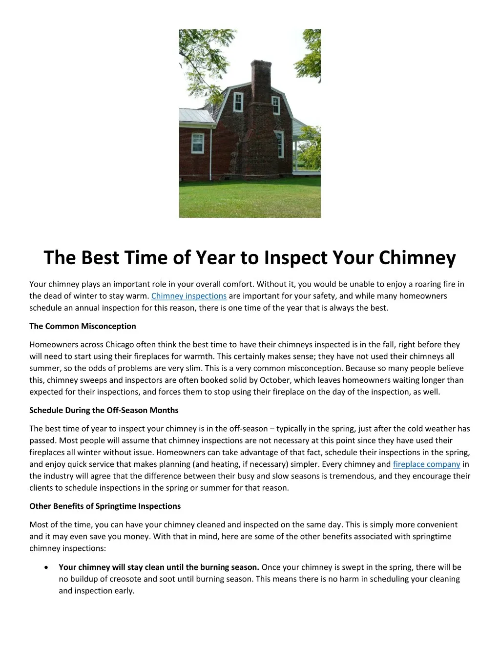 the best time of year to inspect your chimney