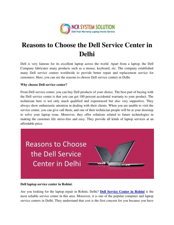 Reasons to Choose the Dell Service Center in Delhi