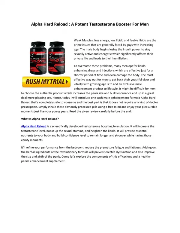 Alpha Hard Reload - Recovers the post-workout injuries and cramps quickly