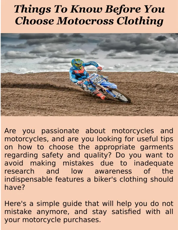 Things To Know Before You Choose Motocross Clothing