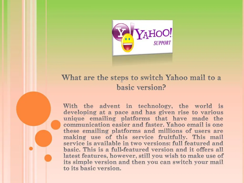 what are the steps to switch yahoo mail to a basic version