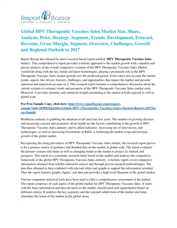 HPV Therapeutic Vaccines Sales Market Size to Observe Steady Growth By 2022