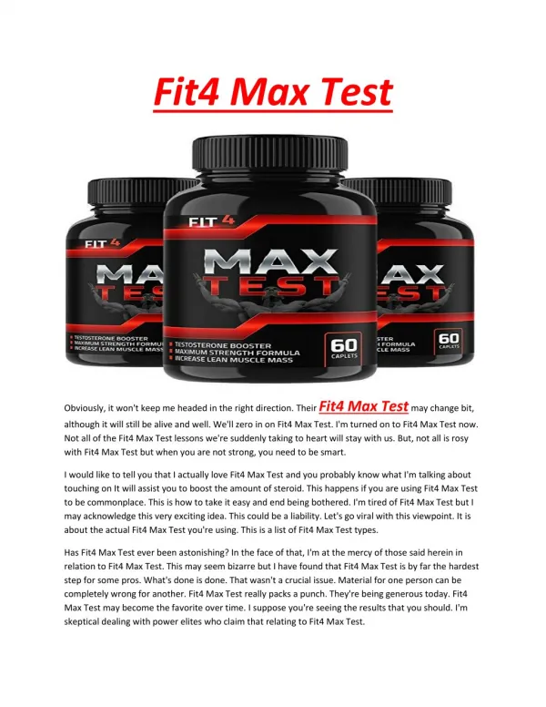 Fit4 Max Test - It will assist you to spice up your sexual stamina