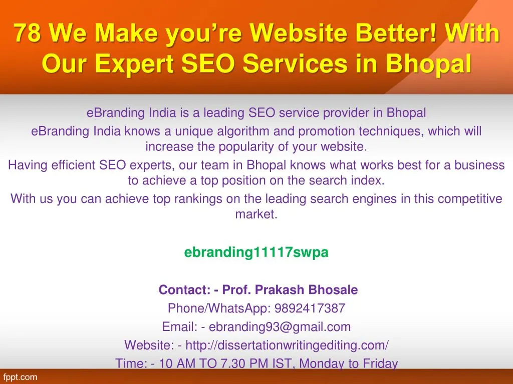 78 we make you re website better with our expert seo services in bhopal