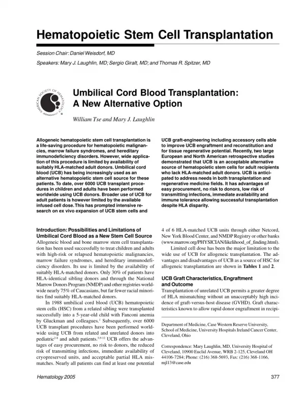 Umbilical Cord Blood Transplantation