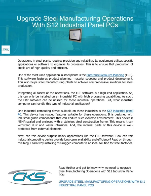 Upgrade Steel Manufacturing Operations With S12 Industrial Panel PCs