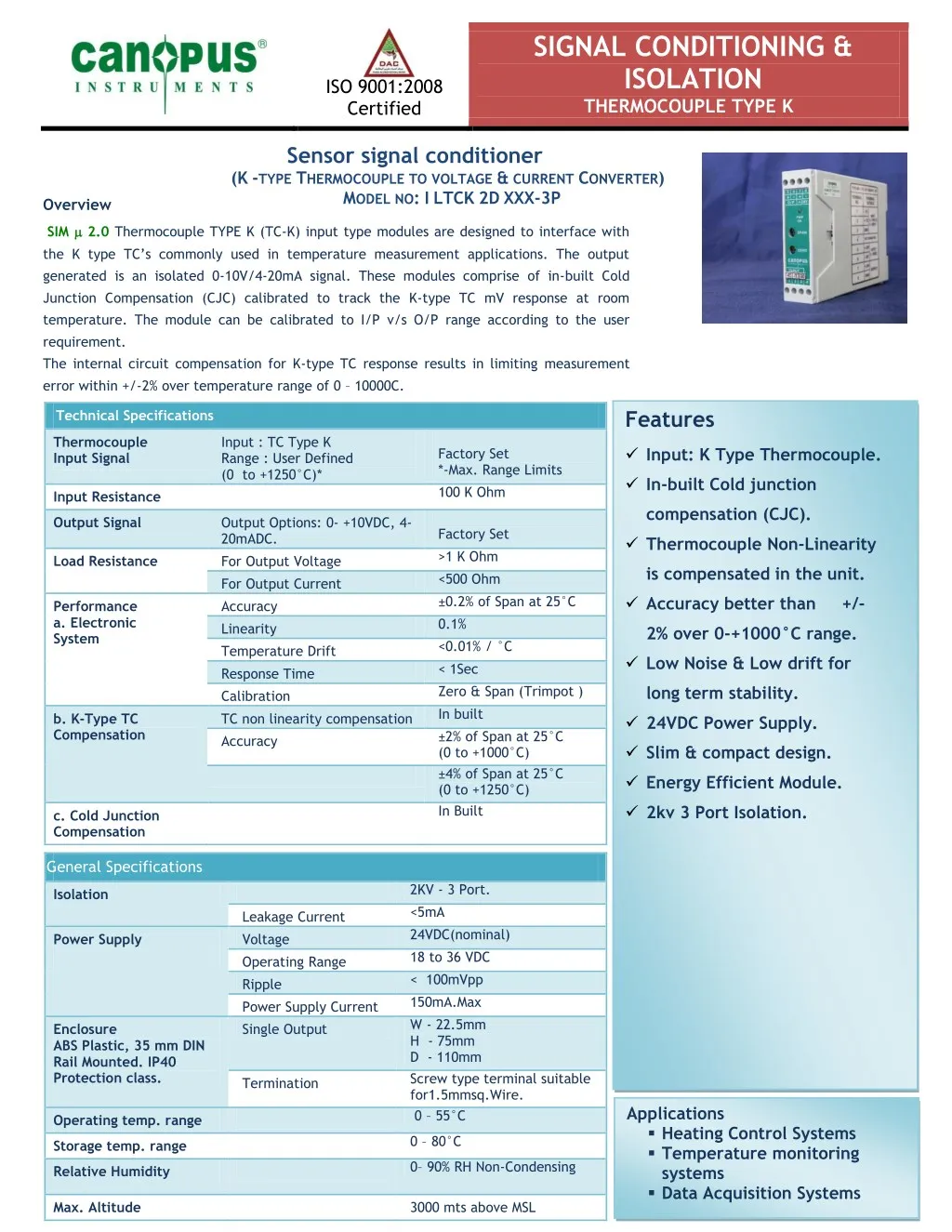 signal conditioning isolation thermocouple type k