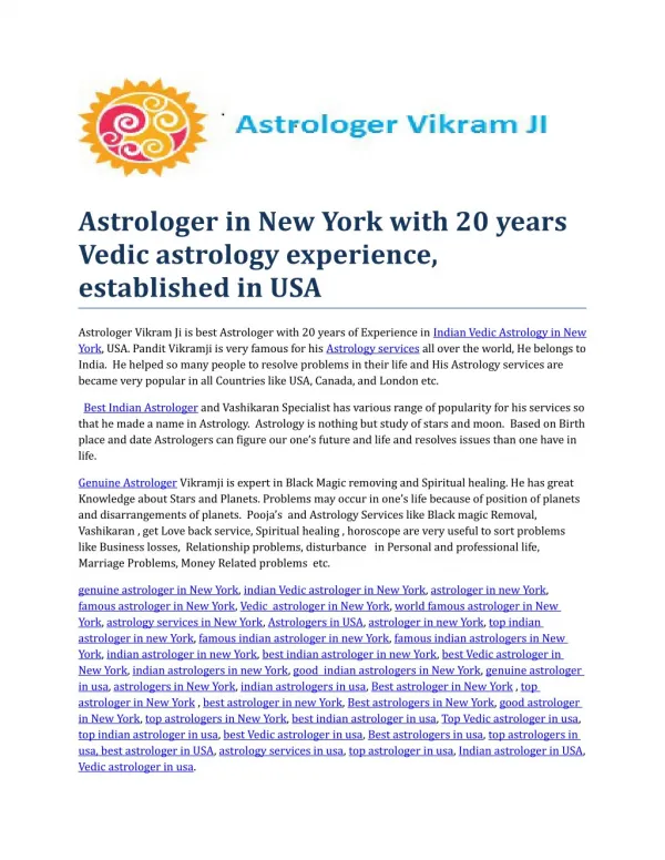 Best Indian Vedic Astrologer in New York,USA-Astrologer VikramJi