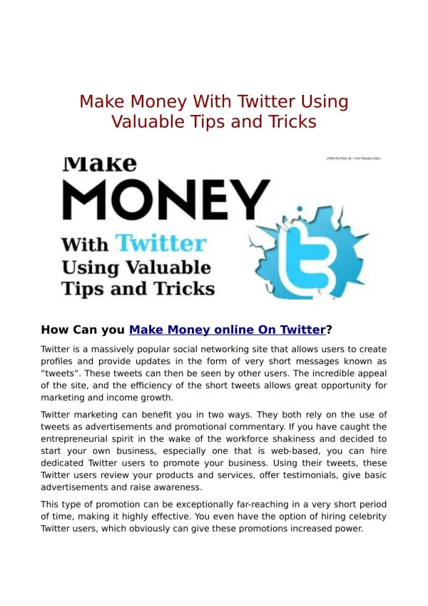 Make Money With Twitter Using Valuable Tips and Tricks | MakeMixMoneyOnline