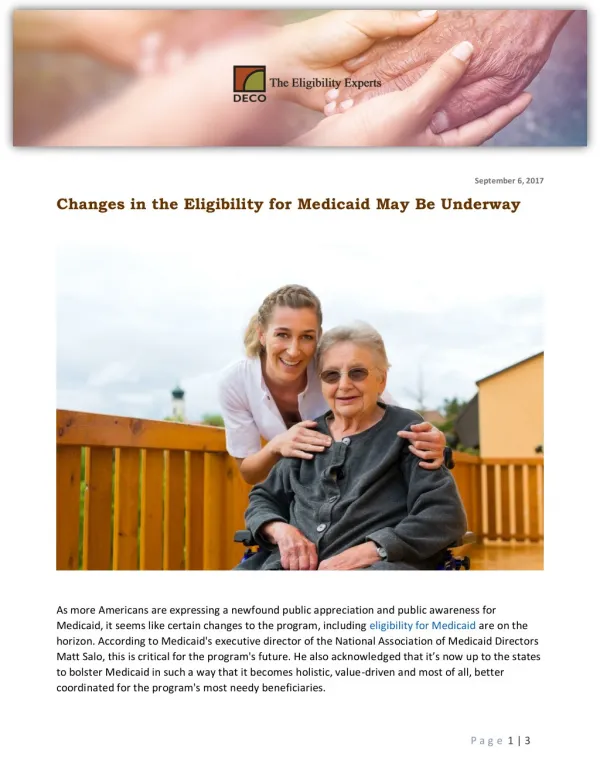 Changes in the Eligibility for Medicaid May Be Underway