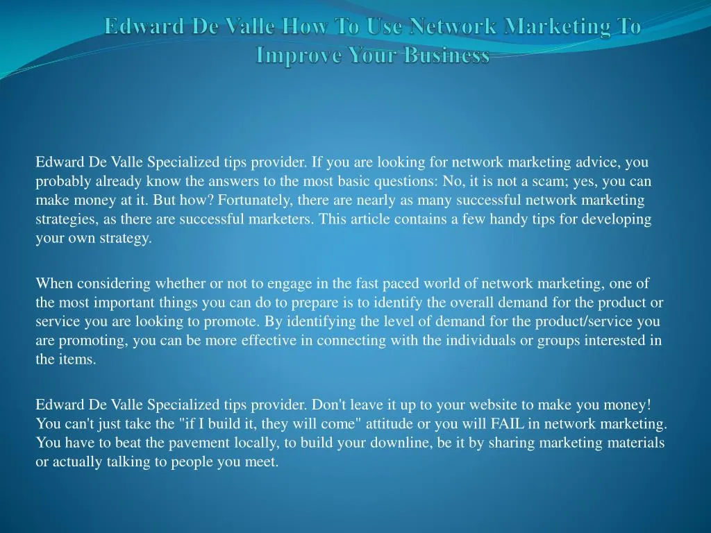 edward de valle how to use network marketing to improve your business