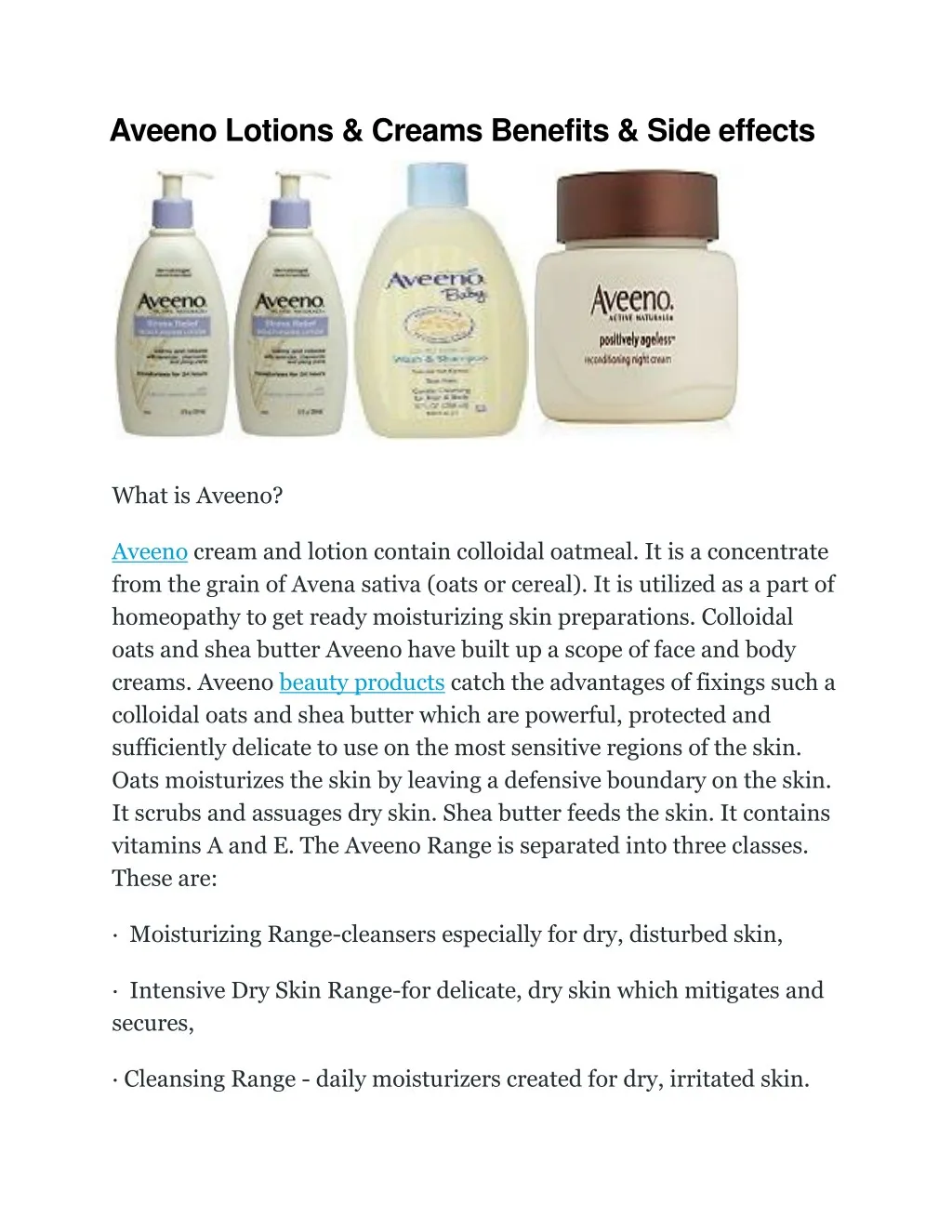 aveeno lotions creams benefits side effects