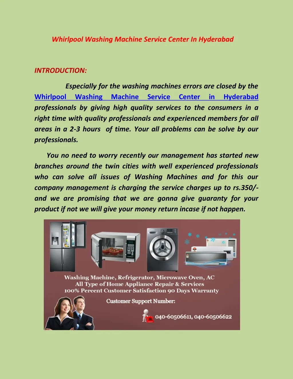 whirlpool washing machine service center