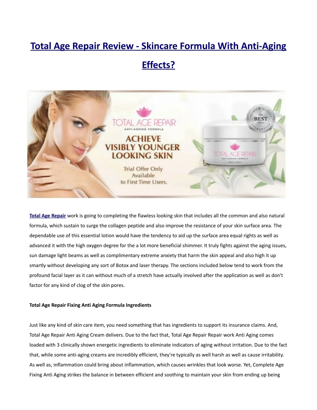 total age repair review skincare formula with