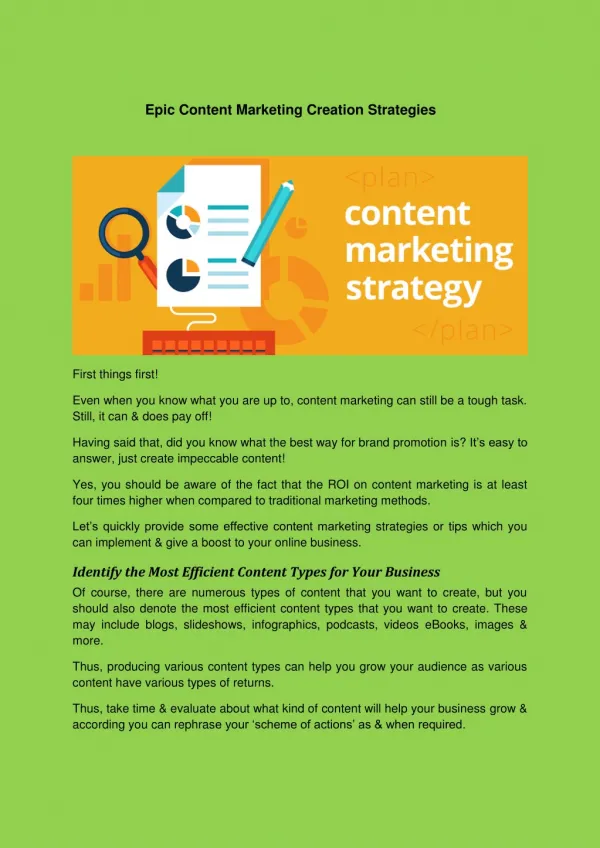 Epic Content Marketing Creation Strategies