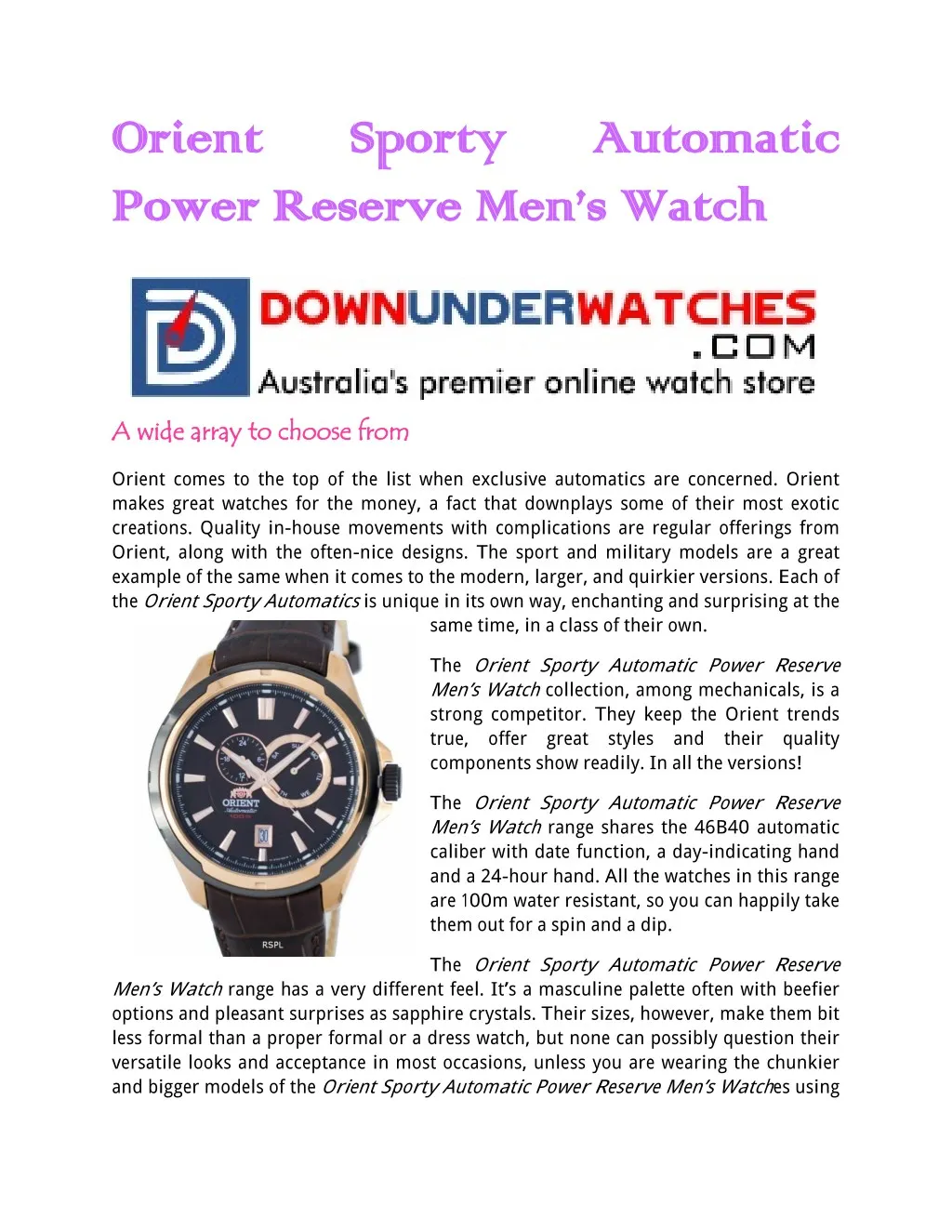 orient orient power reserve men s watch power