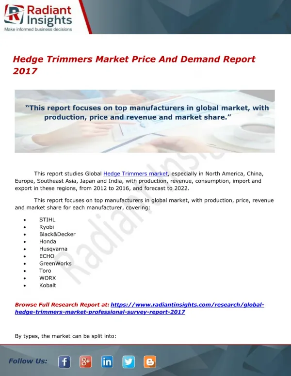 Hedge Trimmers Market Price And Demand Report 2017
