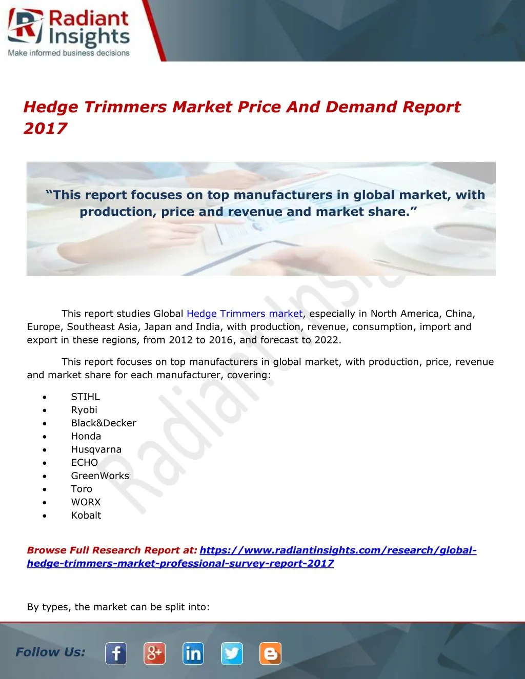 hedge trimmers market price and demand report 2017