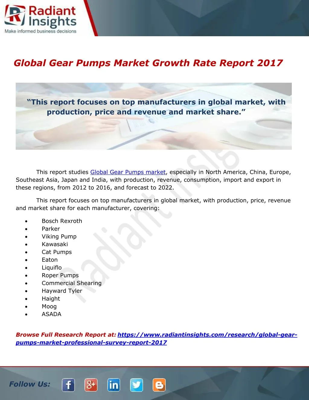 global gear pumps market growth rate report 2017