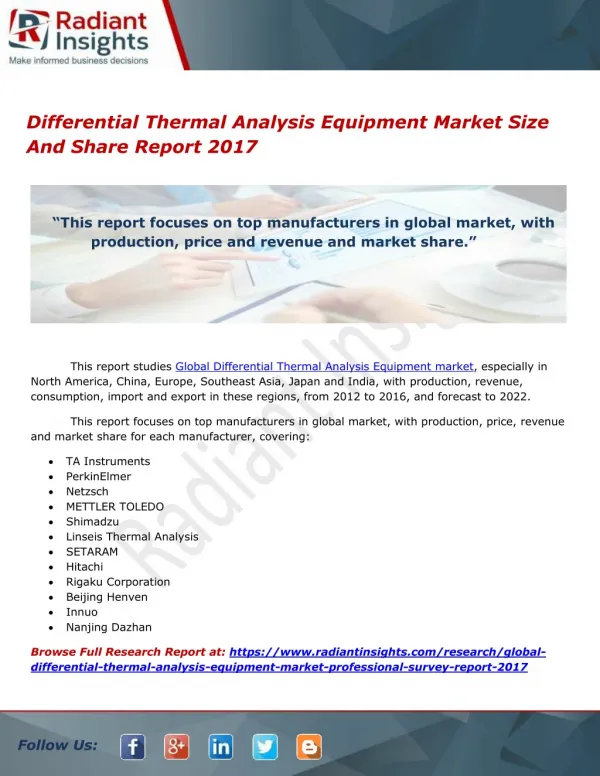 Differential Thermal Analysis Equipment Market Size And Share Report 2017