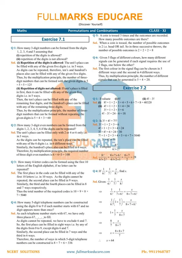 Free PDF For NCERT Maths Solutions- Fullmarkseducare.com