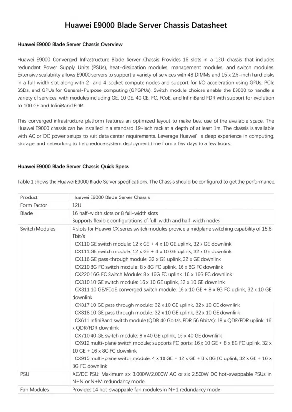 Huawei e9000 blade server chassis datasheet