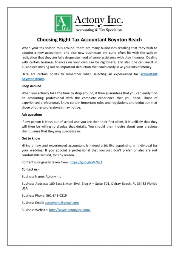 Choosing Right Tax Accountant Boynton Beach